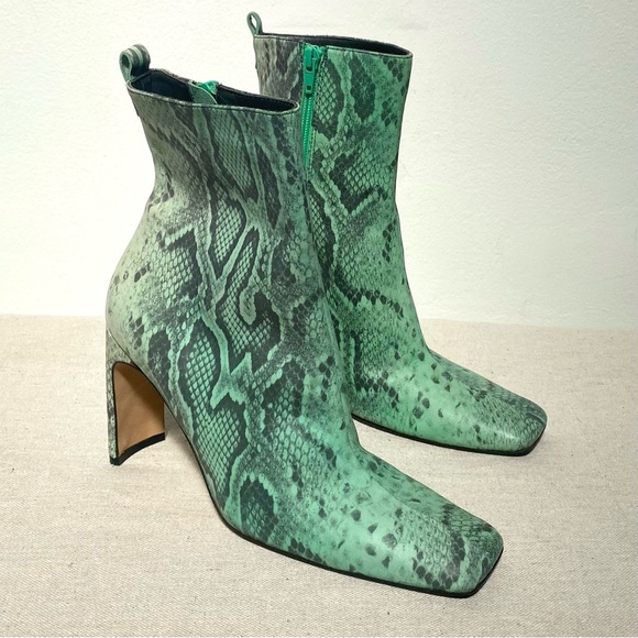 Miista Shoes - Miista London marchelle light green snake print square toe heeled boots sz 39